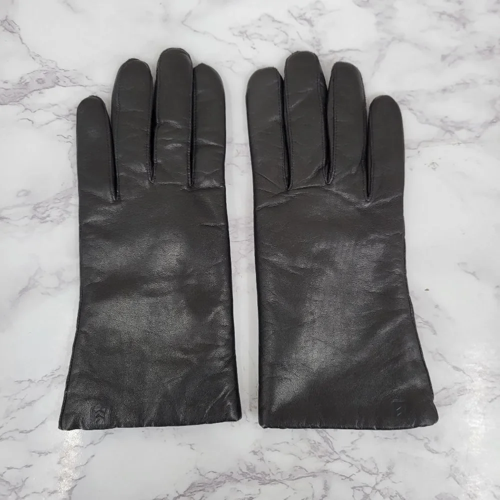 Isotoner Black Leather Driving Gloves with Knit Lining Women's Large - Picture 3 of 13